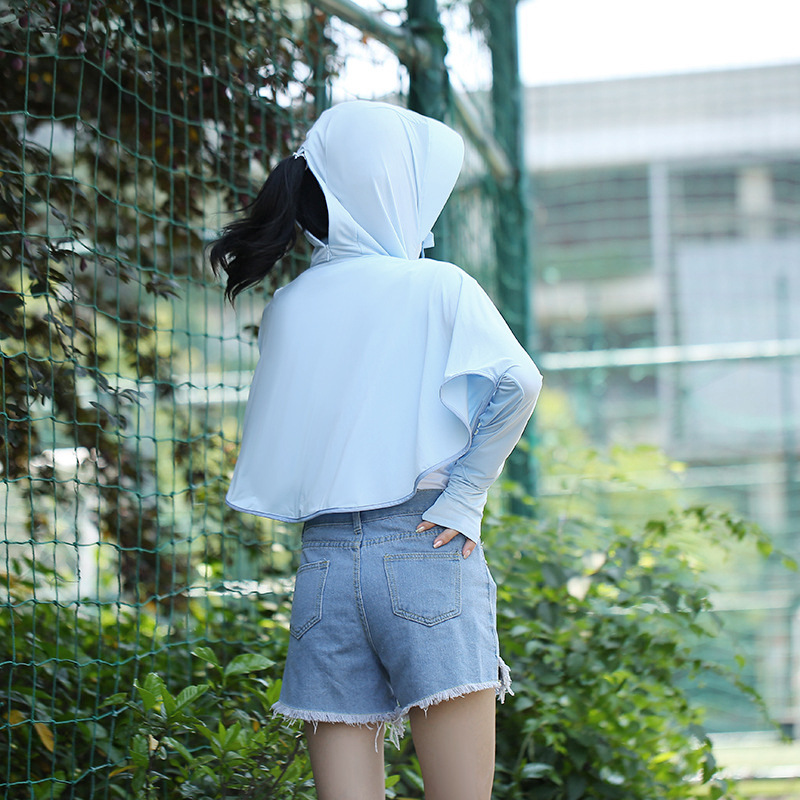 Outdoor Leisure Zipper Hat Big Brim Ice Silk Sun Protection Clothing Women's Summer Breathable Loose Long Sleeve Jacket Sun-Proof Clothing