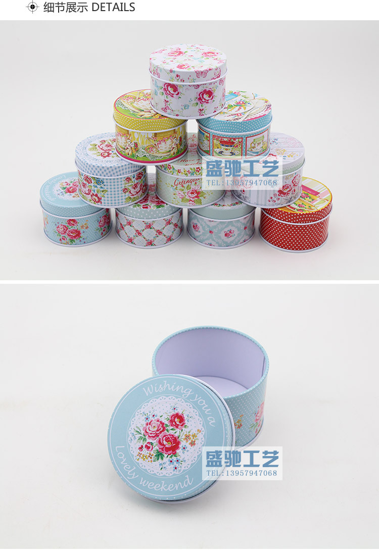 Factory production and supply pastoral style broken flower series small round candy box
