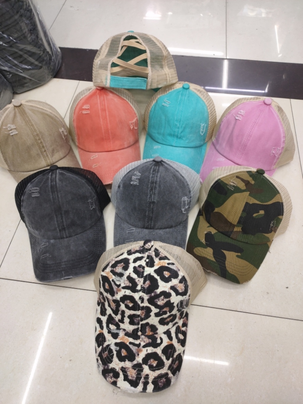 Women's Ponytail Hat Spring Summer Sun Hat Horse Tail Hat