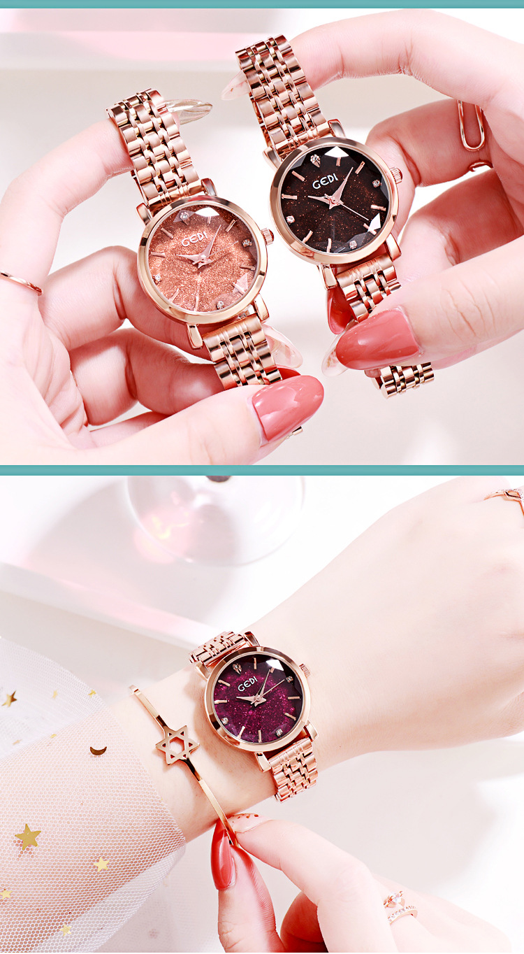 Gedi CrossBorder Starry Women's Watch Internet Hot Fashion Girls Wrist Watch Goodlooking AllMatch Casual Women's Watch