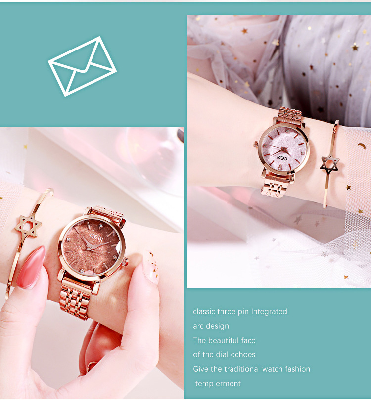 Gedi CrossBorder Starry Women's Watch Internet Hot Fashion Girls Wrist Watch Goodlooking AllMatch Casual Women's Watch