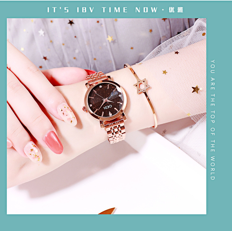 Gedi CrossBorder Starry Women's Watch Internet Hot Fashion Girls Wrist Watch Goodlooking AllMatch Casual Women's Watch