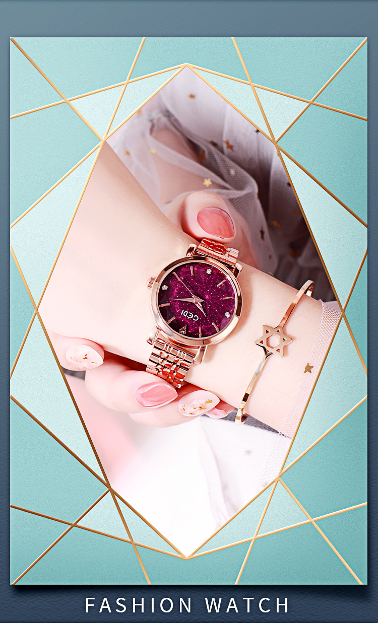 Gedi CrossBorder Starry Women's Watch Internet Hot Fashion Girls Wrist Watch Goodlooking AllMatch Casual Women's Watch
