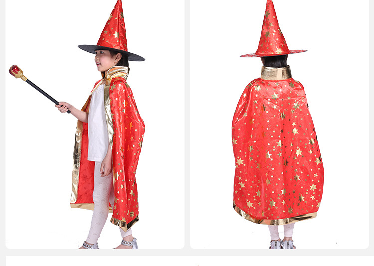 Cross-border Halloween party costumes for children five-star cape cape witch hat set cape Korea Cross-border Halloween party costumes for children five-star cape cape witch hat set cape Korea