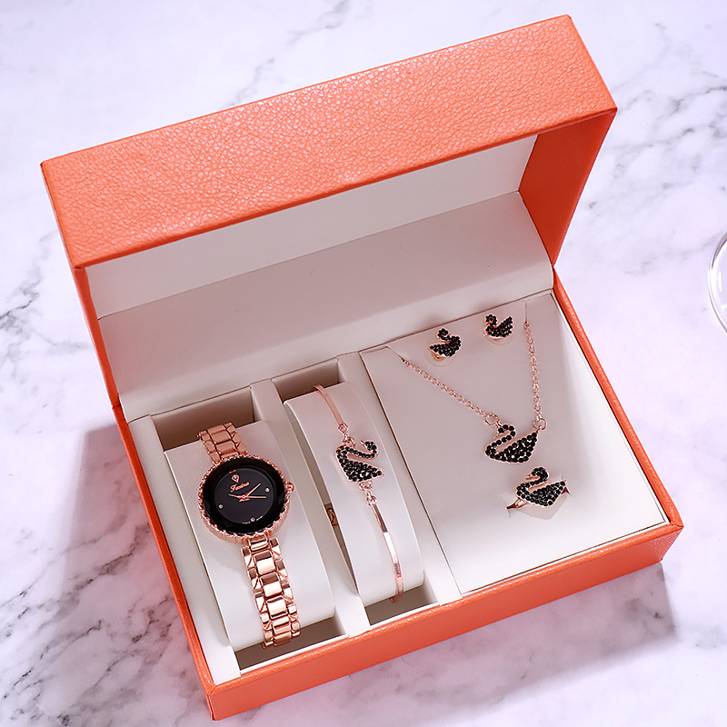 Faisina Waterproof Quartz Watch Swan Watch Women&#039;s Fashion Five-Piece Suit Tik Tok Live Stream Popular Women&#039;s Watch