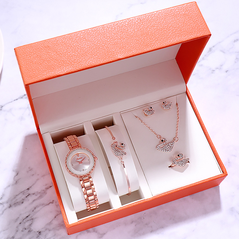 Faisina Waterproof Quartz Watch Swan Watch Women&#039;s Fashion Five-Piece Suit Tik Tok Live Stream Popular Women&#039;s Watch