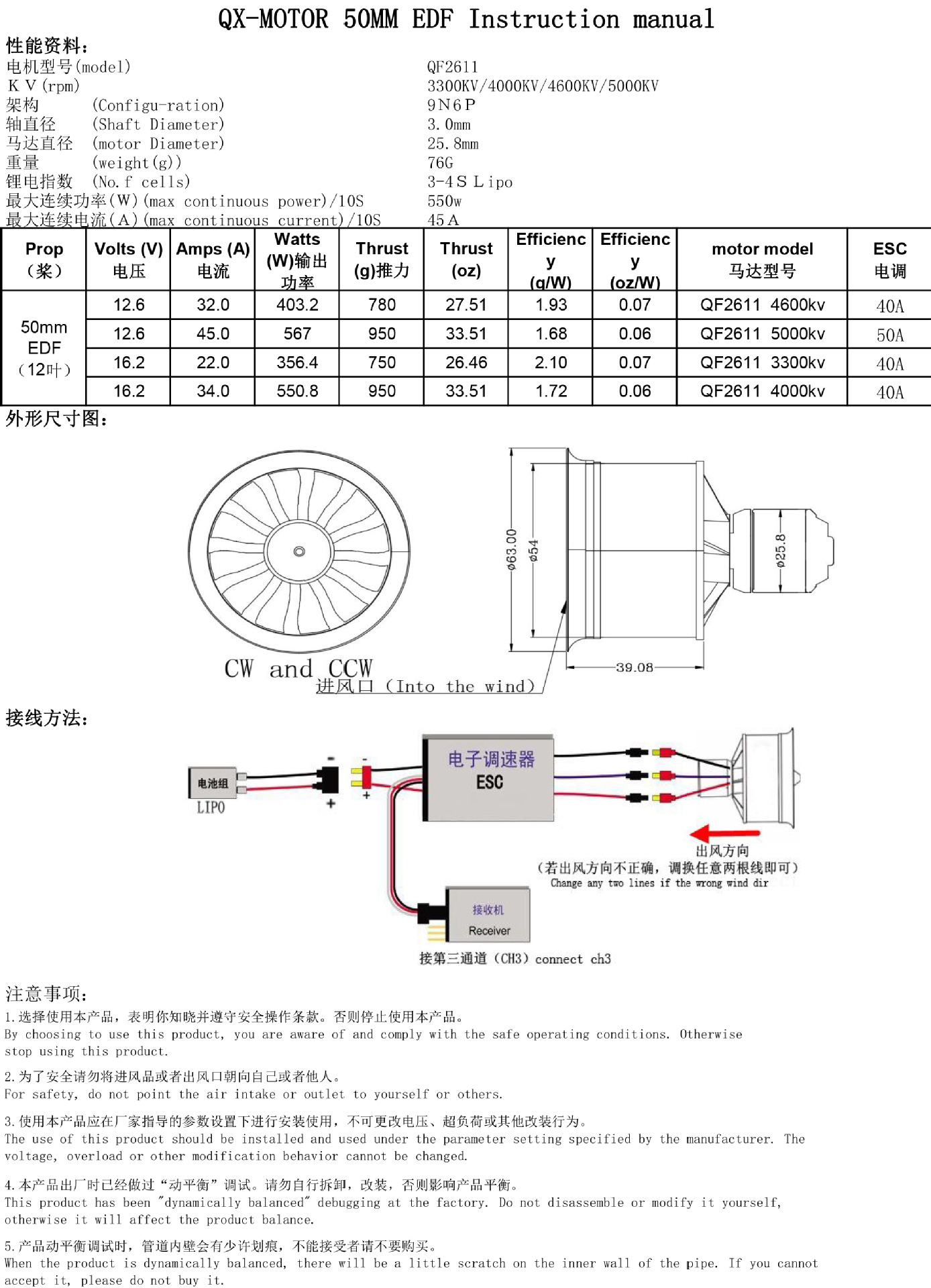 Ducted 50mm12-Leaf Propeller-Group Ducted 2611 Electric Model Aircraft Outward Rotation Brushless Motor EDF Motor