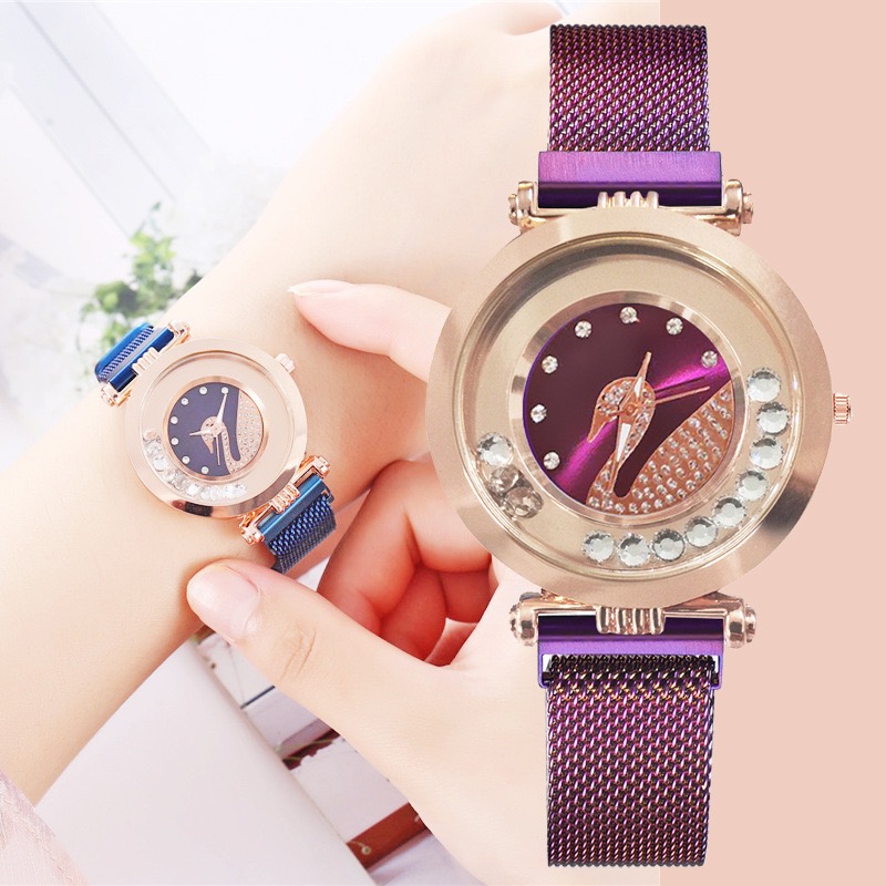 Set diamond swan magnet watch female crystal ball magnet lady watch foreign trade hot style net red stone quartz table