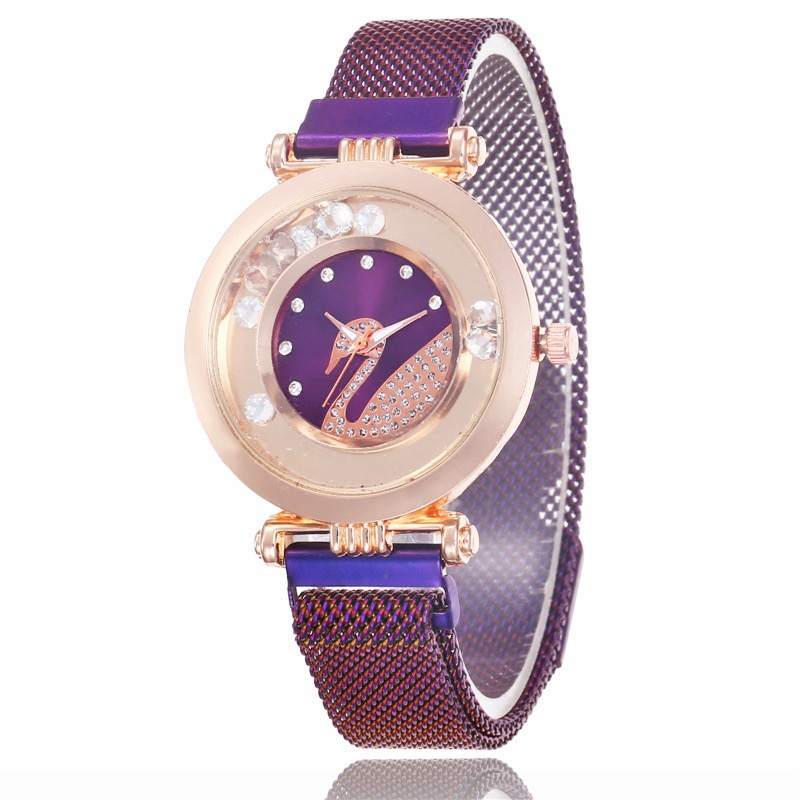 Set diamond swan magnet watch female crystal ball magnet lady watch foreign trade hot style net red stone quartz table