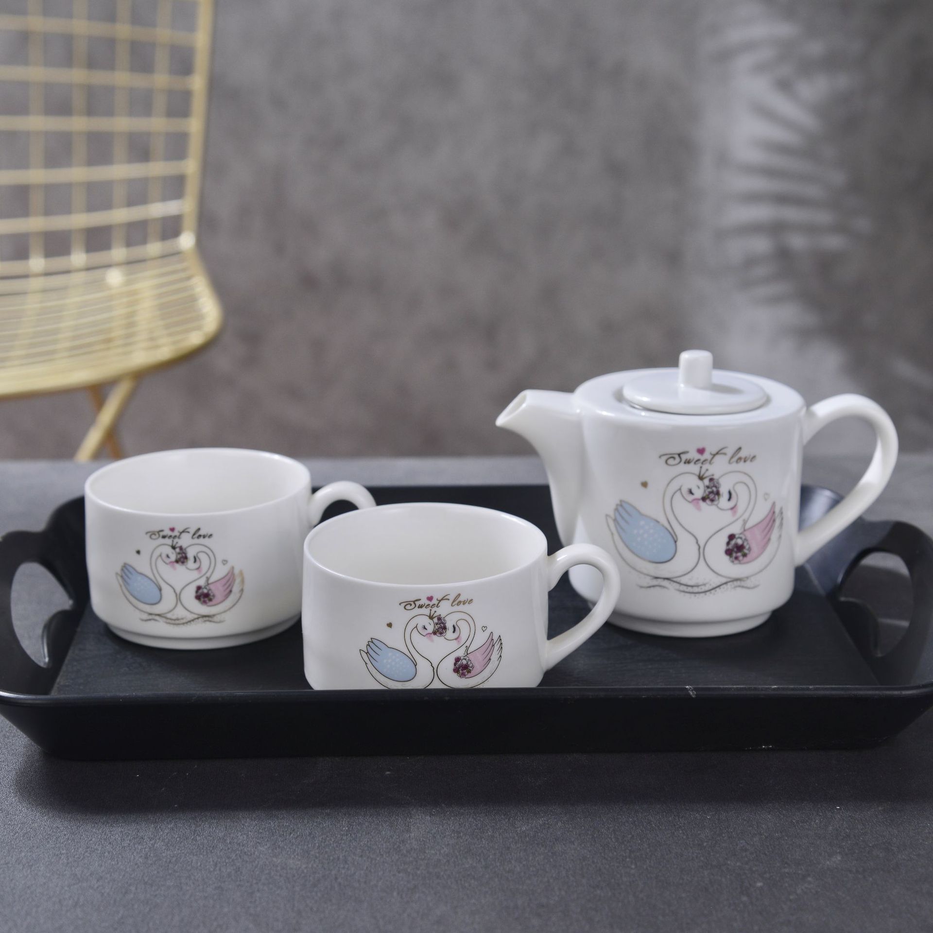 Creative Ceramic Snowman Rabbit Swan Tea Set Tea Cup Set Travel One Pot Two Cups Gift Logo Customization