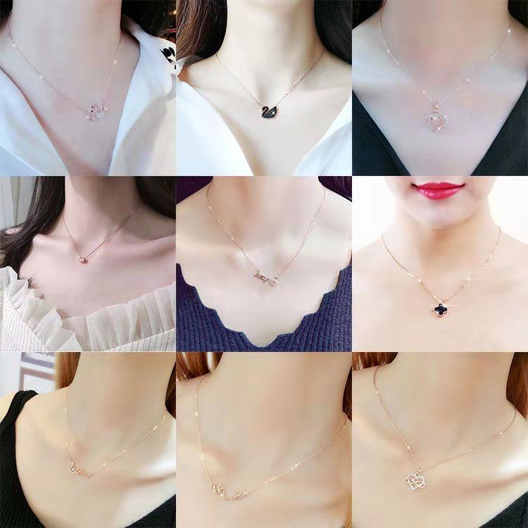 Rose Gold Swan Japanese and Korean Simplicity and Personality Necklace Female Fashion Net Red Temperament Clavicle Chain Diamond Sexy Pendant Necklace