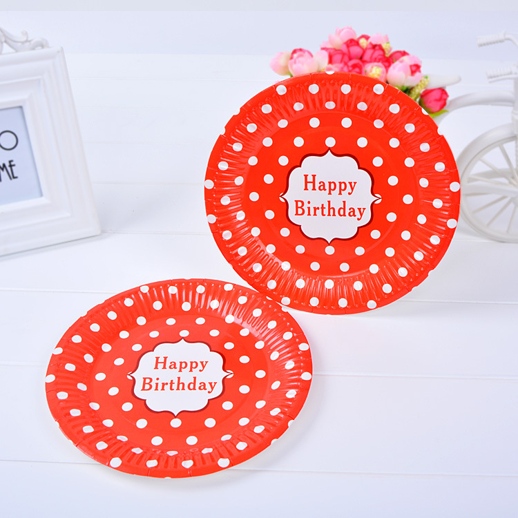 Birthday Party Supplies 7-Inch 9-Inch Polka Dot Paper Pallet Korean Style Polka Dot Cake Plate Party Disposable Barbecue Plate