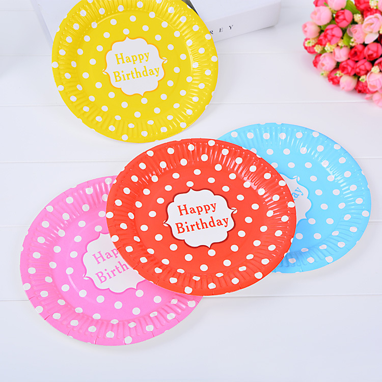 Birthday Party Supplies 7-Inch 9-Inch Polka Dot Paper Pallet Korean Style Polka Dot Cake Plate Party Disposable Barbecue Plate