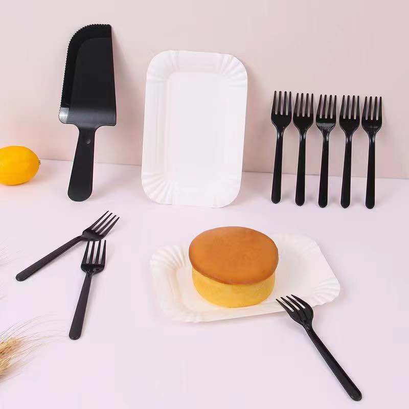 Environmental Protection Birthday Paper Plate for Cake Three-in-One Set Disposable Dish Spork Package Cutlery Tray Dishware