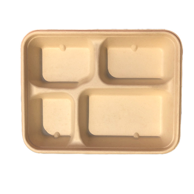 Environmental Protection Natural Straw Pulp Disposable Four/Five/Six Grid Divided Paper Box Take out Take Away Meal Lunch Box Plate