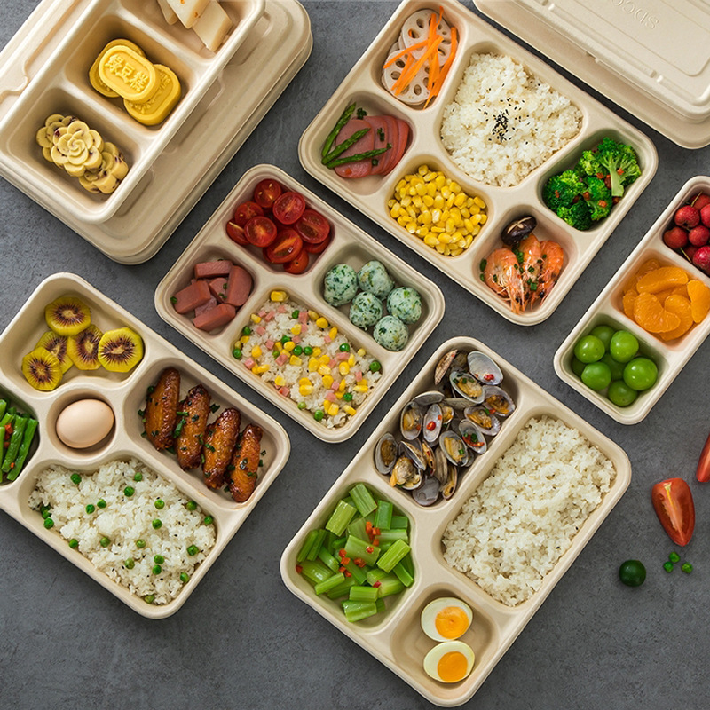 Environmental Protection Natural Straw Pulp Disposable Four/Five/Six Grid Divided Paper Box Take out Take Away Meal Lunch Box Plate Environmental Protection Natural Straw Pulp Disposable Four/Five/Six Grid Divided Paper Box Take out Take Away Meal Lunch Box Plate