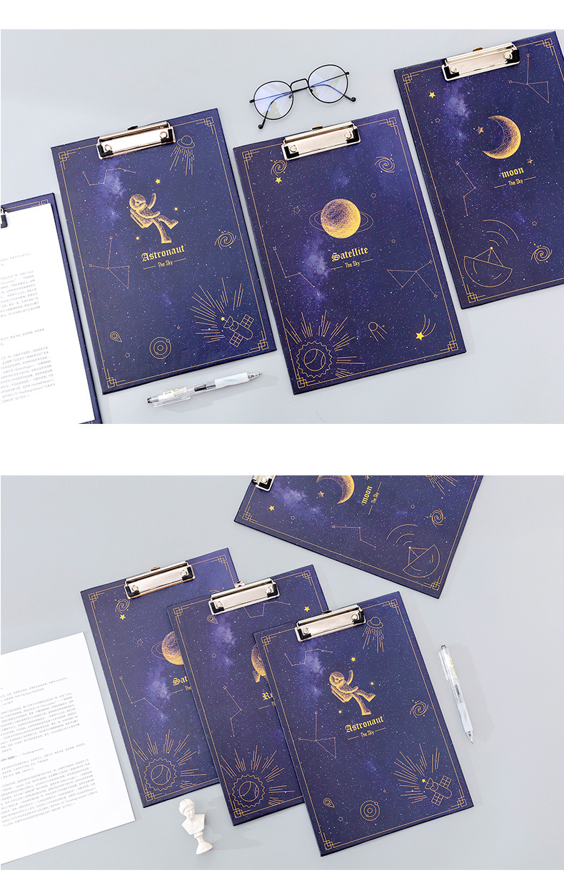Dream Starry Sky A4 File Clipboard Folder Test Paper Clip Student Base Plate Tablet Clip Folder