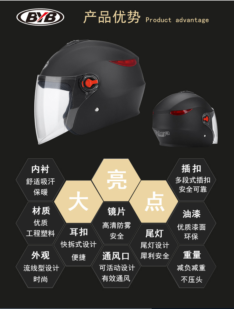 BYB 709 New Half Helmet Electric Bicycle Helmet Universal Helmet for Men and Women Four Seasons Helmet Riding Helmet BYB 709 New Half Helmet Electric Bicycle Helmet Universal Helmet for Men and Women Four Seasons Helmet Riding Helmet