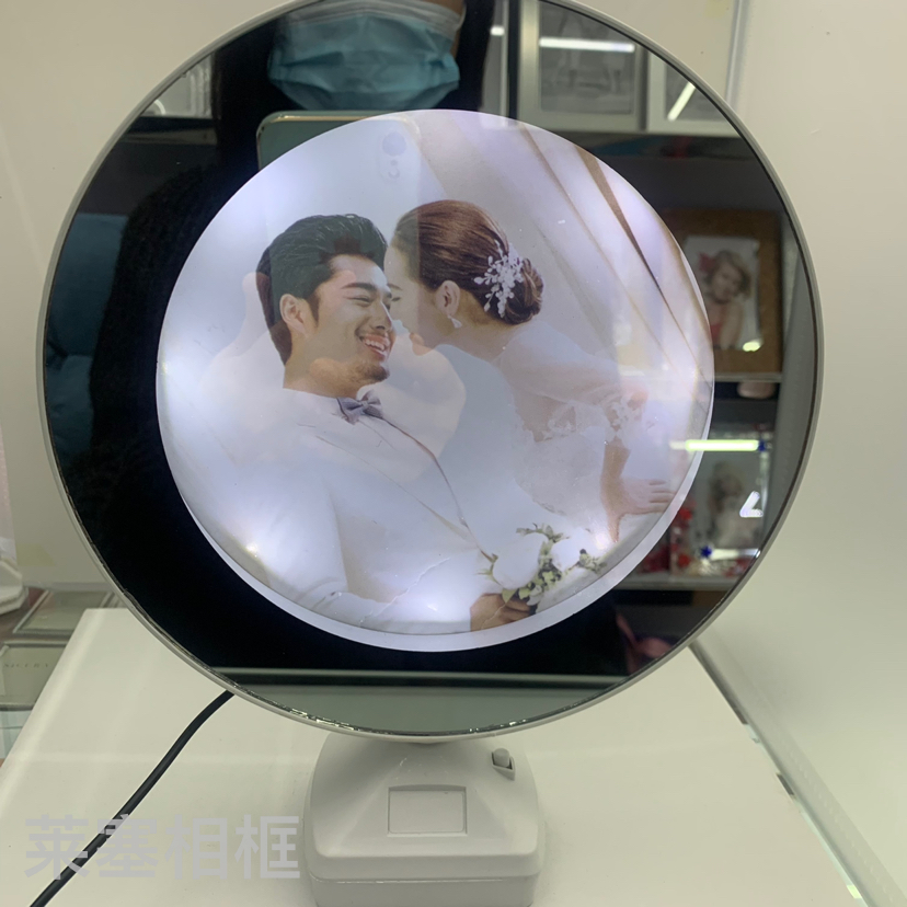 Large round Mirror LED Light Rotating Decoration Creative Crafts Plastic Living Room Bedroom Photo Magic Mirror Photo Frame