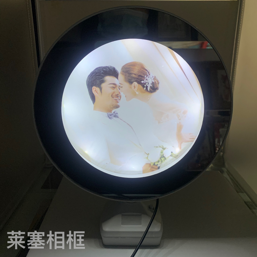 Large round Mirror LED Light Rotating Decoration Creative Crafts Plastic Living Room Bedroom Photo Magic Mirror Photo Frame