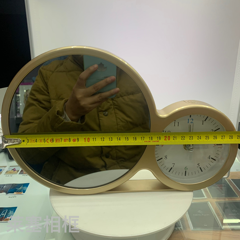 Golden Tape Clock Double Circle LED Light Creative Decoration Crafts Home Decorative Gift Photo Magic Mirror Photo Frame