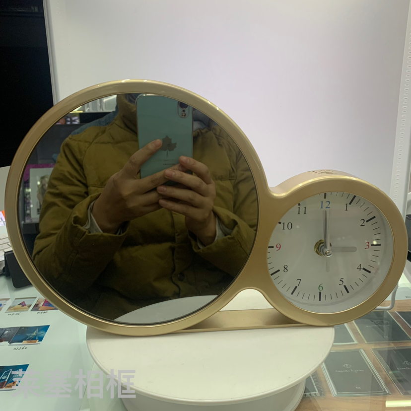 Golden Tape Clock Double Circle LED Light Creative Decoration Crafts Home Decorative Gift Photo Magic Mirror Photo Frame