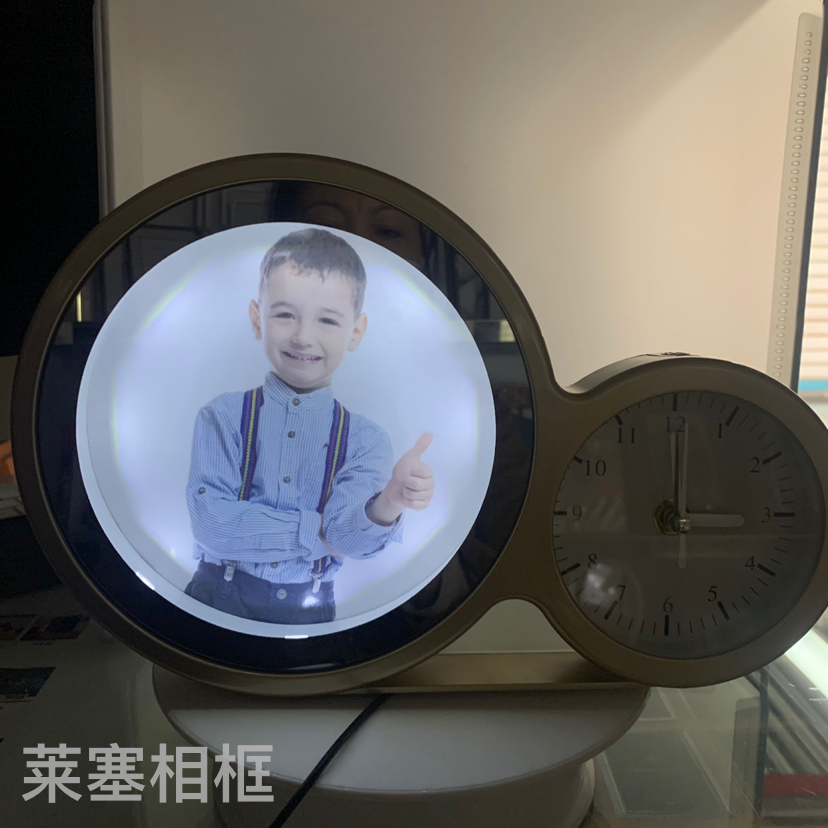 Golden Tape Clock Double Circle LED Light Creative Decoration Crafts Home Decorative Gift Photo Magic Mirror Photo Frame
