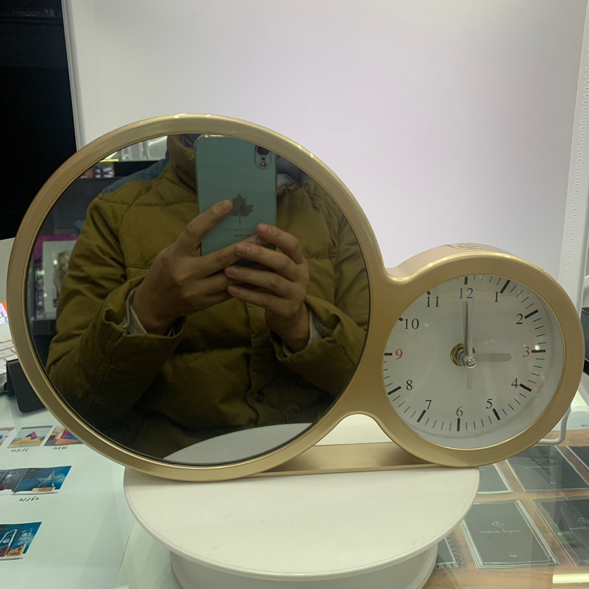 Golden Tape Clock Double Circle LED Light Creative Decoration Crafts Home Decorative Gift Photo Magic Mirror Photo Frame