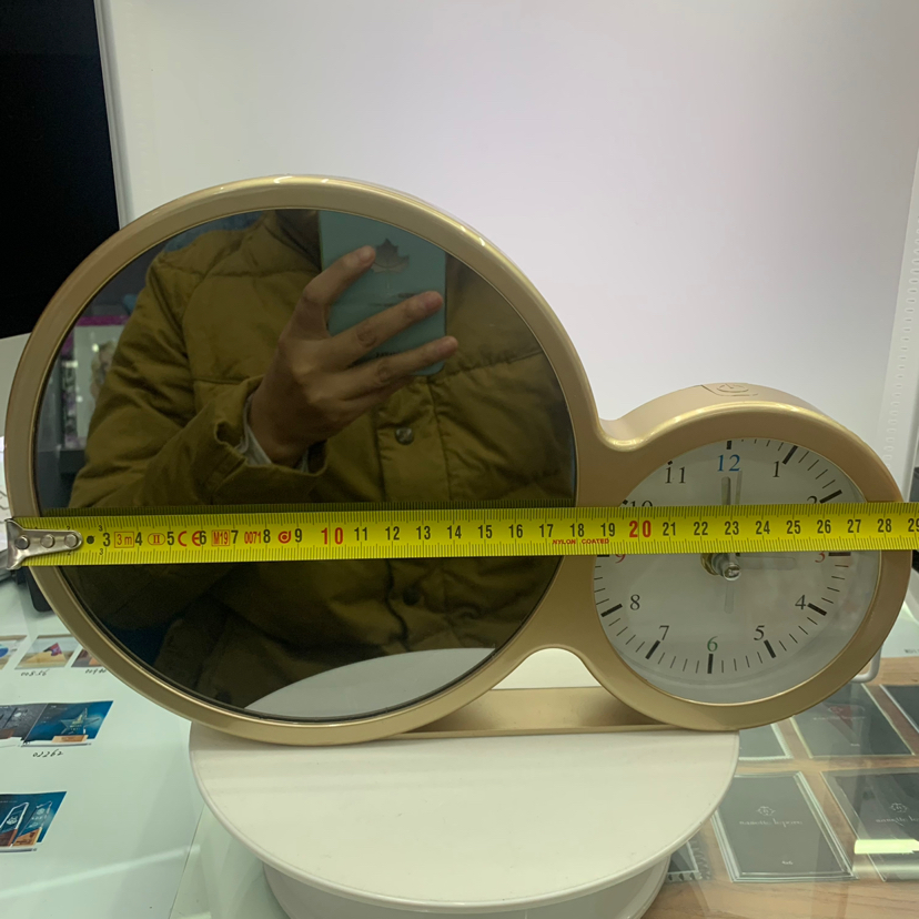 Golden Tape Clock Double Circle LED Light Creative Decoration Crafts Home Decorative Gift Photo Magic Mirror Photo Frame