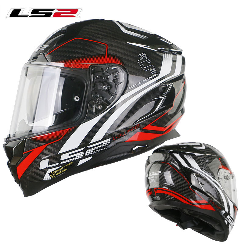 LS2 Motorcycle Carbon Fiber Helmet Ff327 Double Lens Full Face Helmet Anti-Fog Winter Heavy Locomotive Racing Men&#039;s Helmet Light