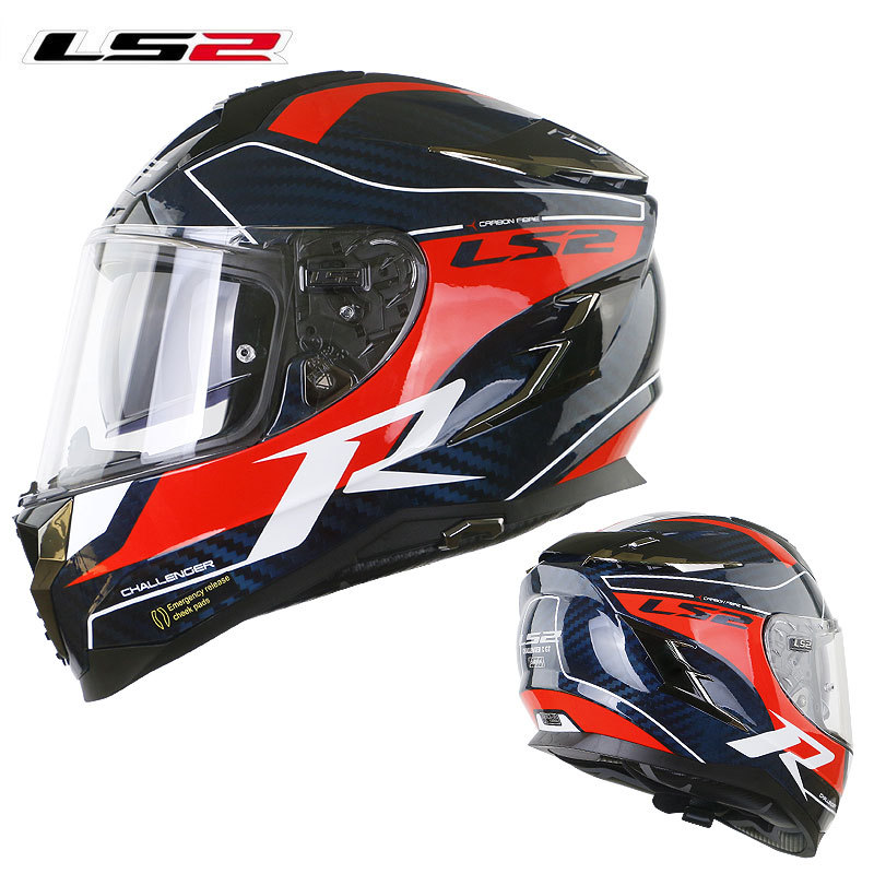 LS2 Motorcycle Carbon Fiber Helmet Ff327 Double Lens Full Face Helmet Anti-Fog Winter Heavy Locomotive Racing Men&#039;s Helmet Light