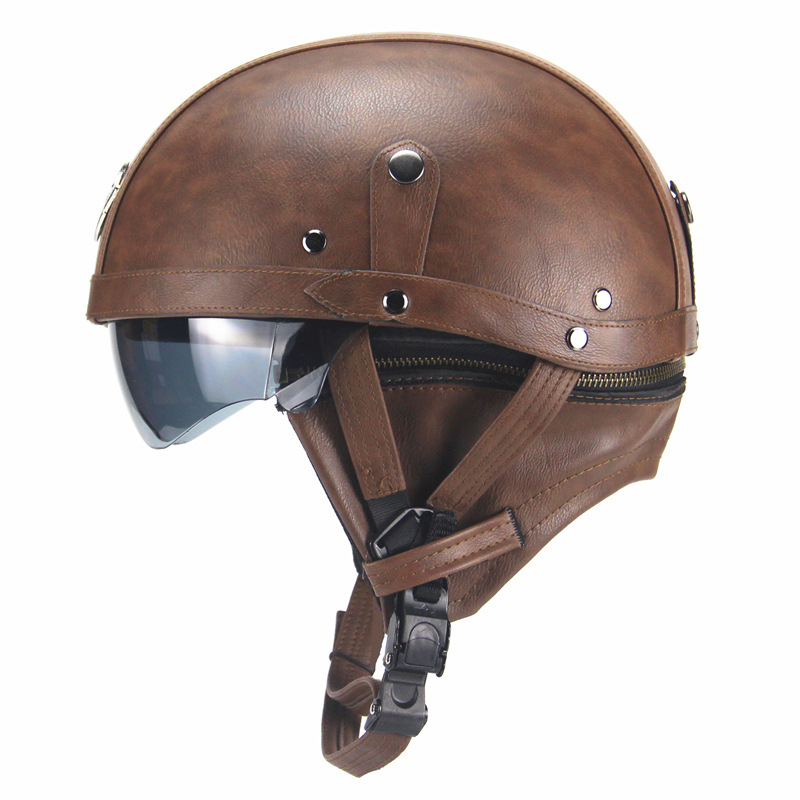 Cross-Border Retro Cool Electric Electromobile Helmet Half Helmet Pedal Locomotive Cruise Leather Helmet Prince Helmet