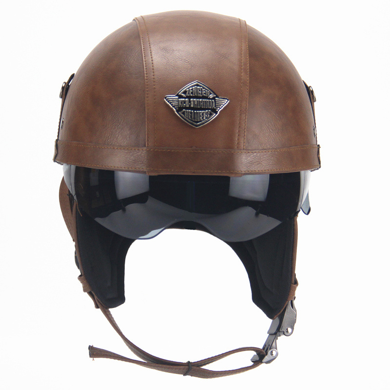 Cross-Border Retro Cool Electric Electromobile Helmet Half Helmet Pedal Locomotive Cruise Leather Helmet Prince Helmet