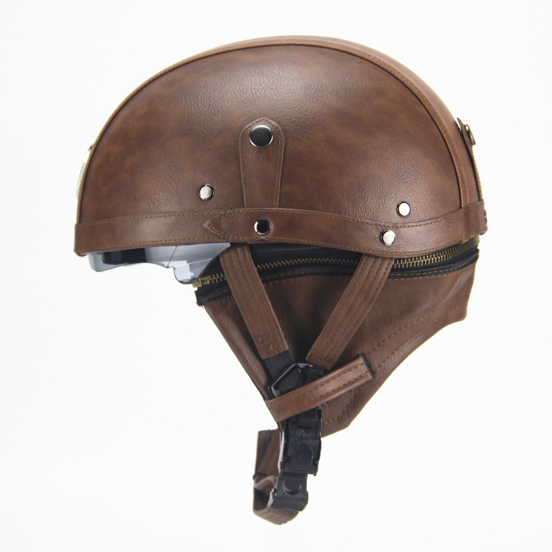 Cross-Border Retro Cool Electric Electromobile Helmet Half Helmet Pedal Locomotive Cruise Leather Helmet Prince Helmet