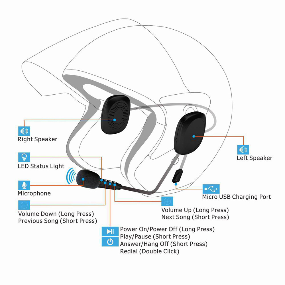 Motorcycle Headset Bluetooth 5.0 Helmet Headset Motorcycle Full Helmet Half Helmet Universal Wireless 