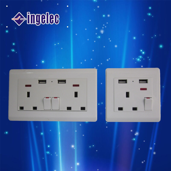 Factory Direct Sales Power Protection 3-Hole British Jack Dual USB with Light Biswitch Wall Plug