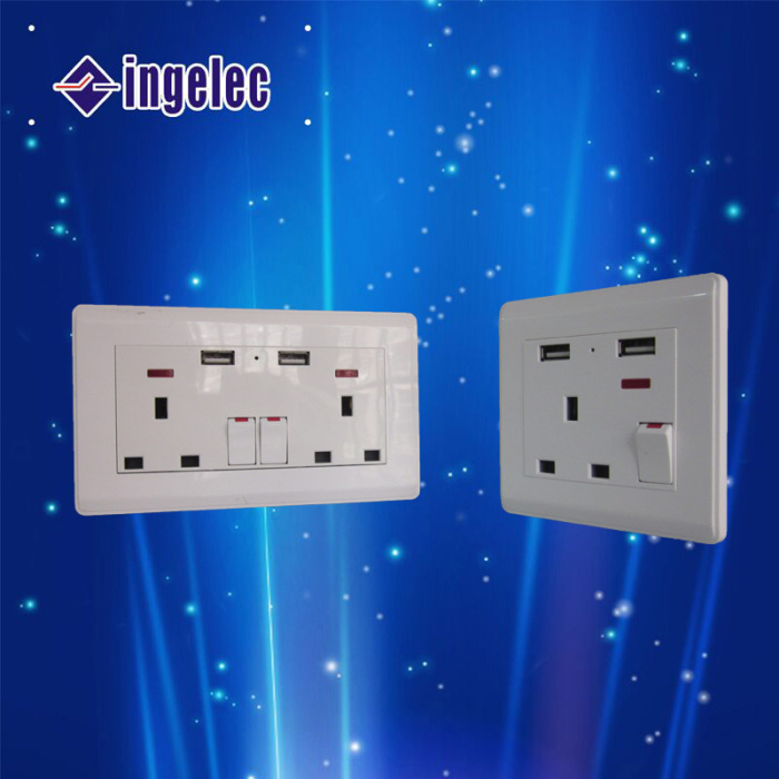 Factory Direct Sales Power Protection 3-Hole British Jack Dual USB with Light Biswitch Wall Plug