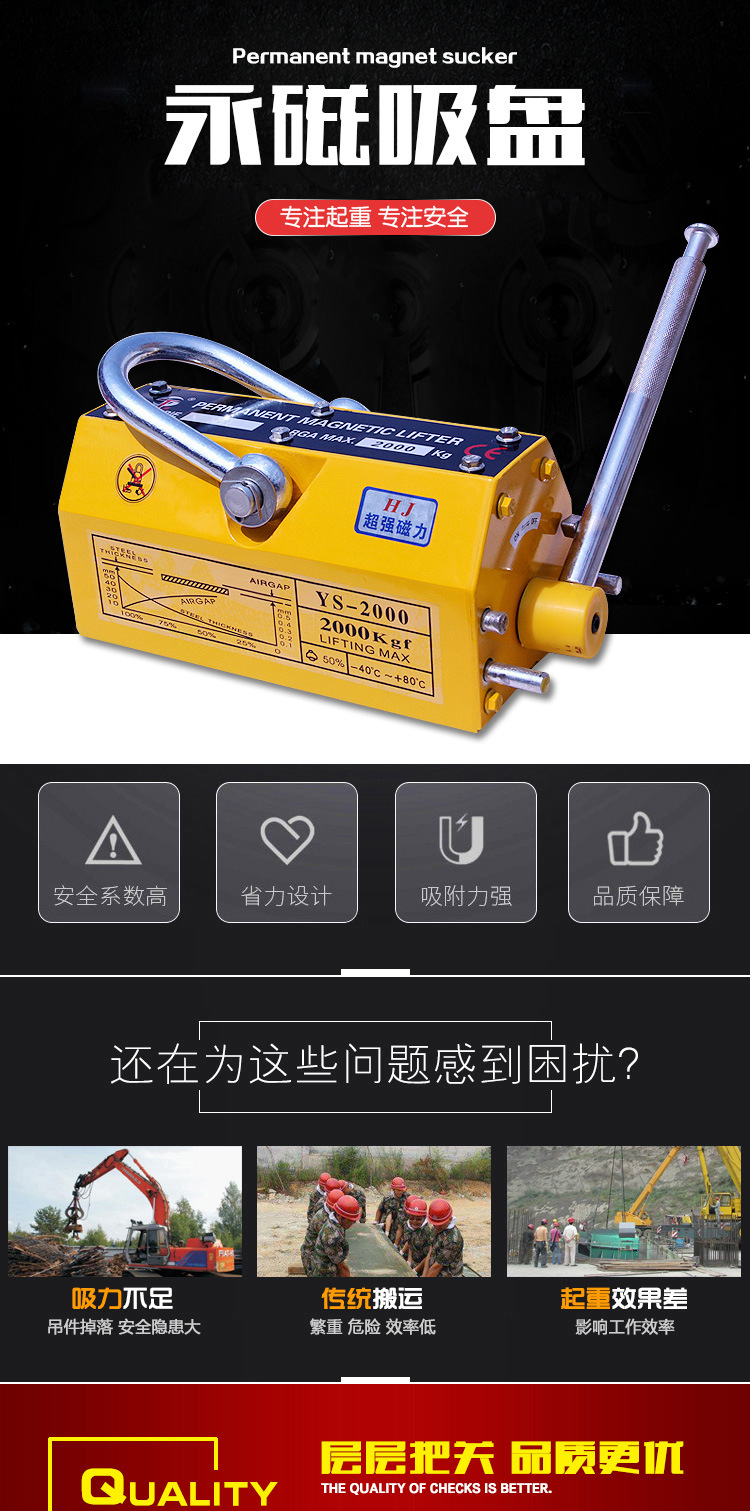 Hebei Factory Manual Permanent Magnet Sucker Jack Magnetic Crane Quantity Discounts 2T Manufacturer One Piece Dropshipping