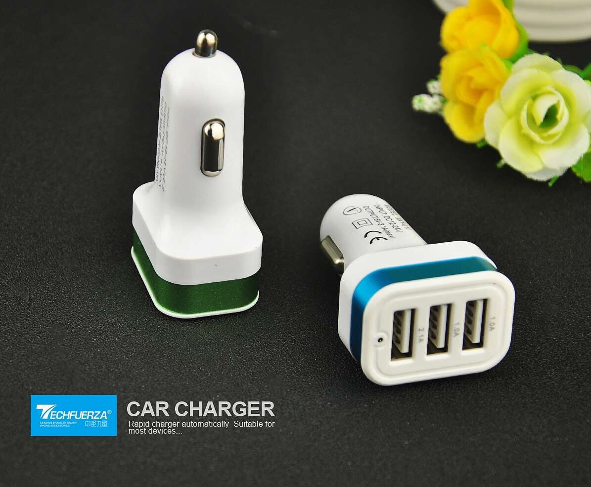 New square 3usb metal car charger USB mobile phone car charger custom logo