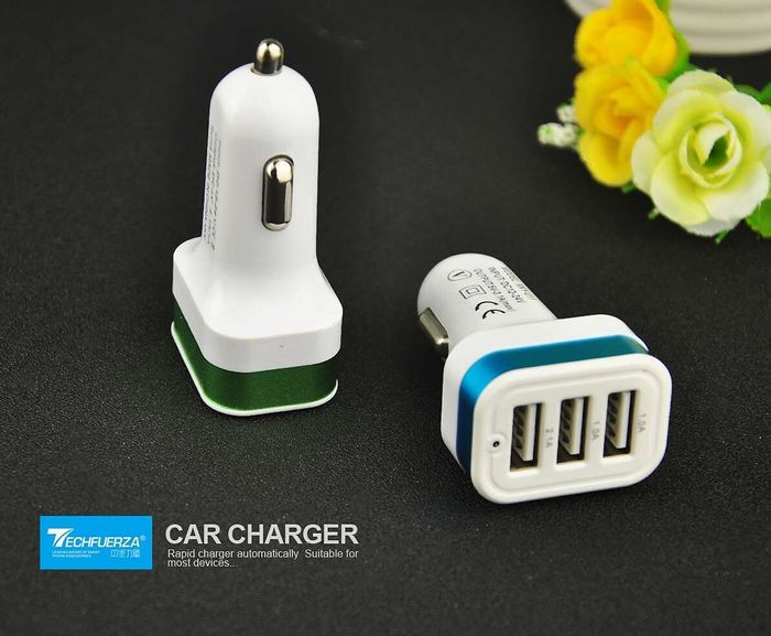 New square 3usb metal car charger USB mobile phone car charger custom logo