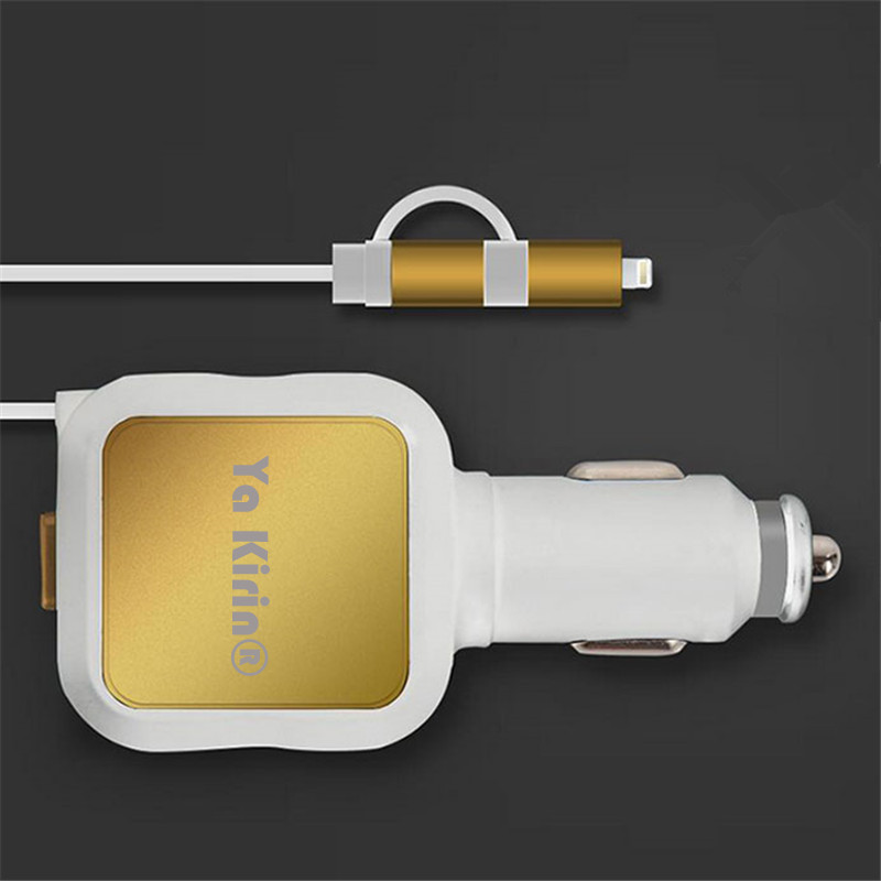 Car charger multifunction quick car charger one tow two retractable cable car charge android apple