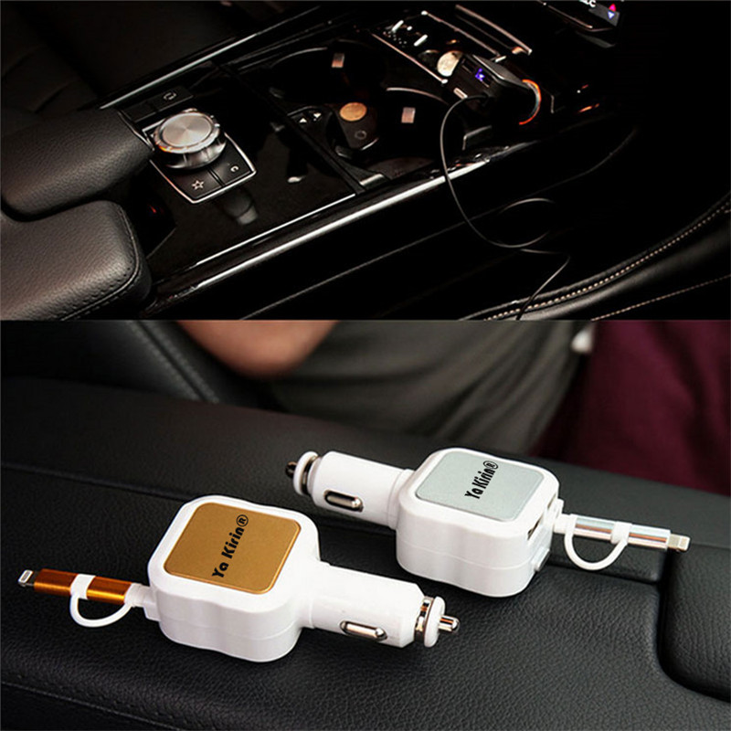 Car charger multifunction quick car charger one tow two retractable cable car charge android apple