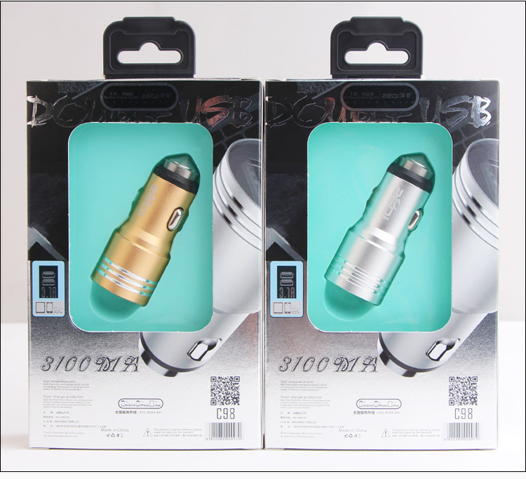Zeki car charger dual USB car charger mobile phone charger safety hammer car charger wholesale