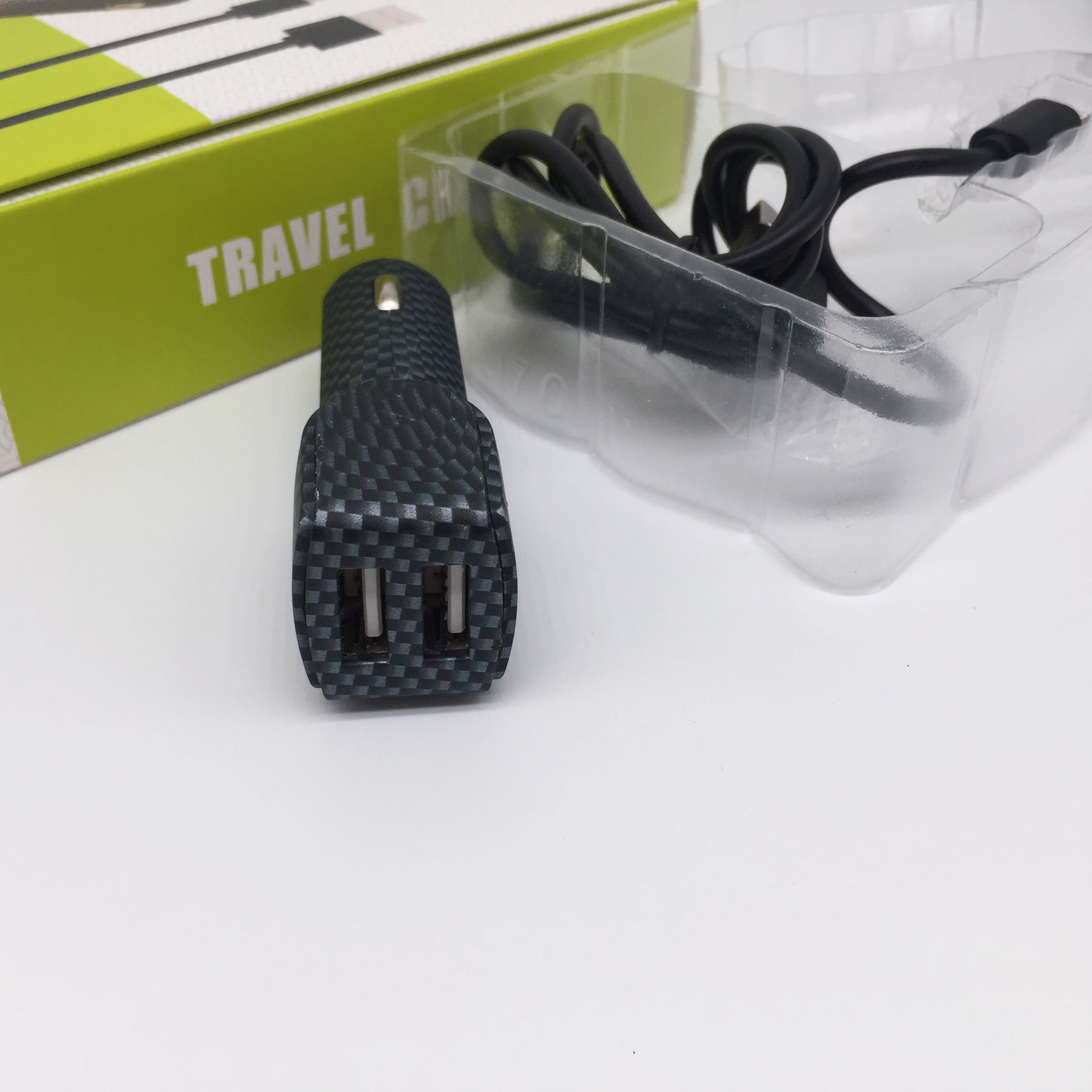 Carbon ash car charger car charger rechargeable head with data line high-end packaging CE and RoHS