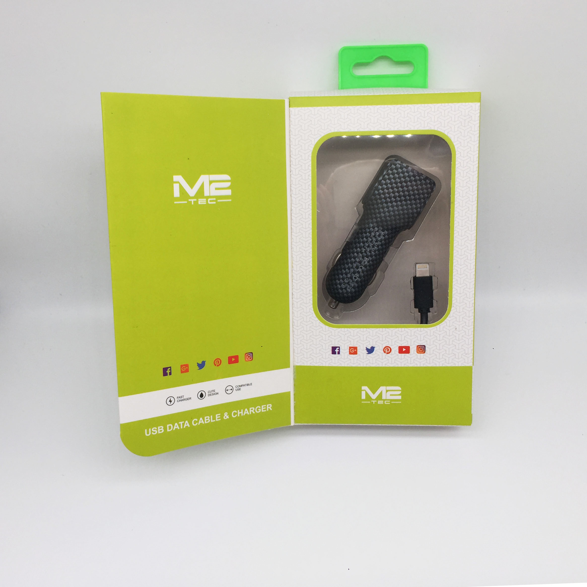 Carbon ash car charger car charger rechargeable head with data line high-end packaging CE and RoHS
