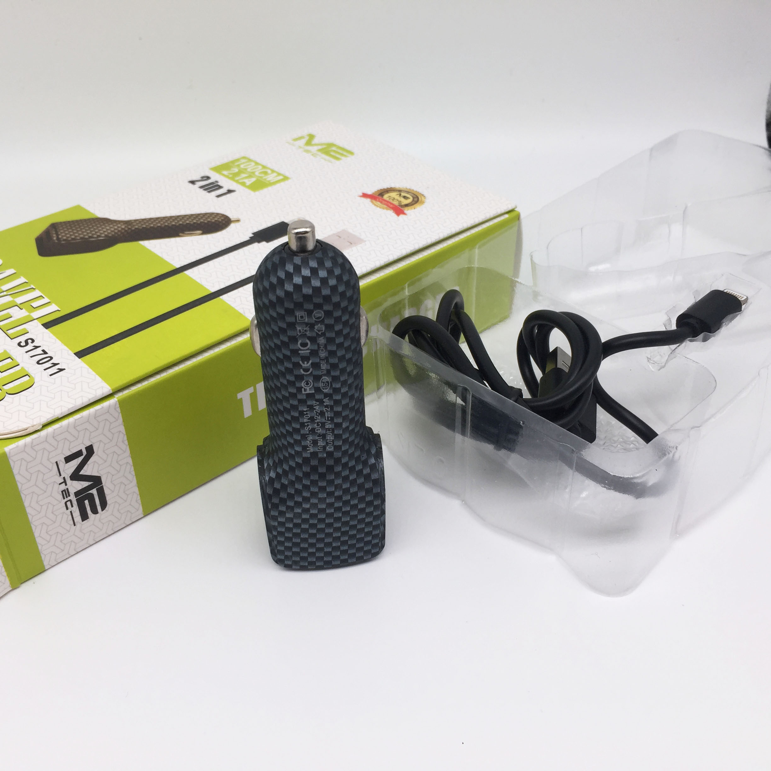 Carbon ash car charger car charger rechargeable head with data line high-end packaging CE and RoHS