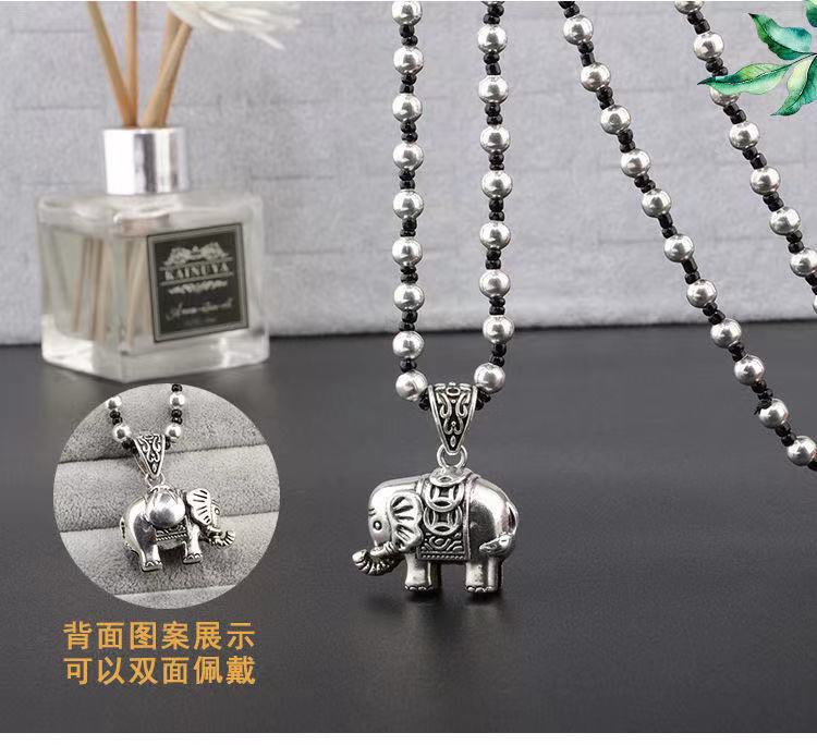 Retro Imitation Tibetan Silver Long Sweater Chain Safety Buckle Pendant Square Fortune Necklace for Women with Clothes Accessories Pendant
