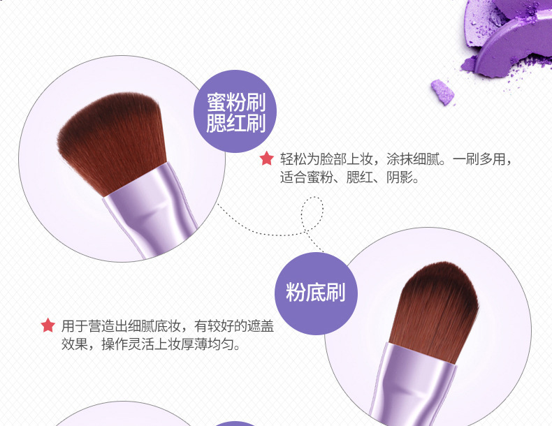 Bioaqua Fine Makeup Brush Set Powder Foundation Brush Lip Brush Sponge Stick Fine Bristle Uniform Color Blush Brush
