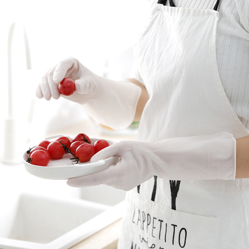 Transparent White Translucent Dishwashing Gloves Women&#039;s Waterproof Latex Kitchen Durable Cleaning Household Laundry Brush Bowl Rubber Rubber Rubber Rubber