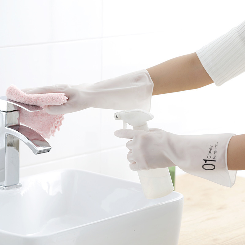 Transparent White Translucent Dishwashing Gloves Women&#039;s Waterproof Latex Kitchen Durable Cleaning Household Laundry Brush Bowl Rubber Rubber Rubber Rubber